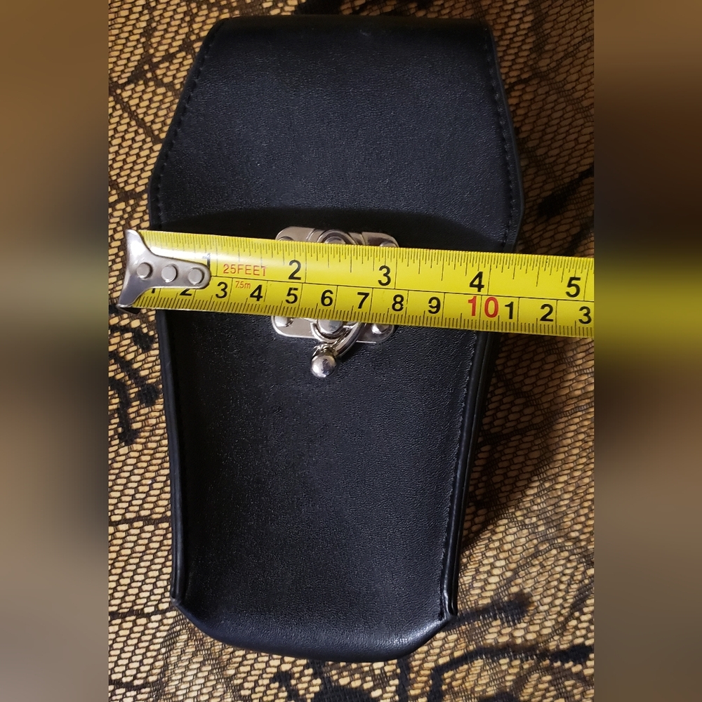Mini Black Faux Leather Crossbody Bag with Silver Hardware - Picture 3 of 8